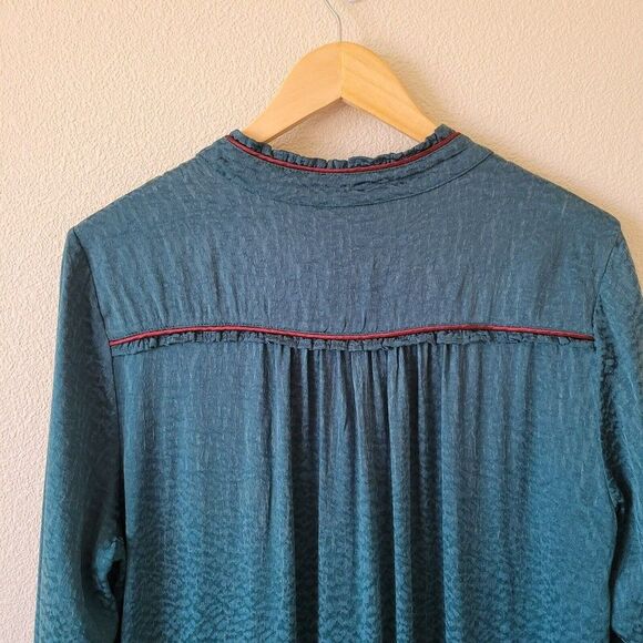 POM AMSTERDAM Teal Midi Dress Sz 4 Relaxed Fit High Neck Long Sleeve Lagenlook - Picture 6 of 11